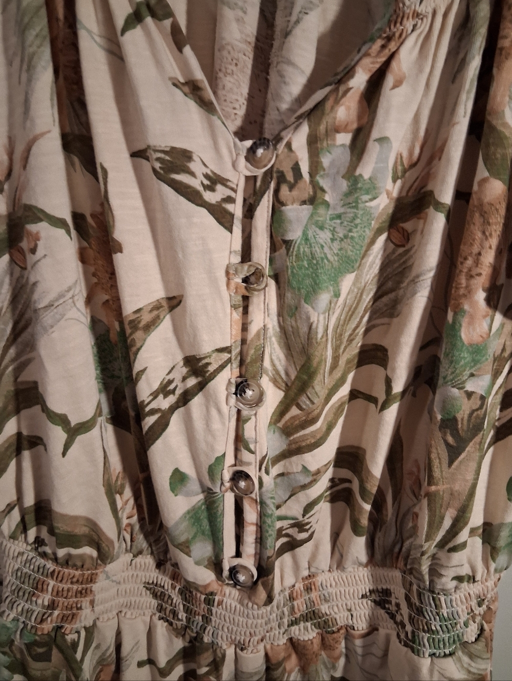 Lane Bryant Light Cream Floral Button-Front Jumpsuit  with Green & Tan Print - Picture 4 of 7
